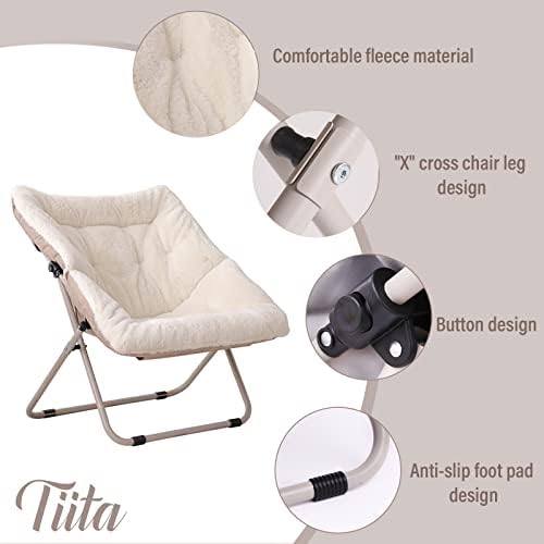 Chair, Soft Faux Fur Folding Accent Chair, Soft Furry Lounge Lazy Chair, Metal Frame Moon Chair for Bedroom, Living Room, Dorm