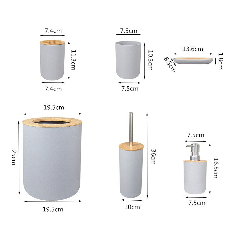 6Pcs Black Bathroom Accessories Toothbrush Holder Bin Soap Dish Dispenser Tumbler Toilet Brush Toilet Bathroom Set White