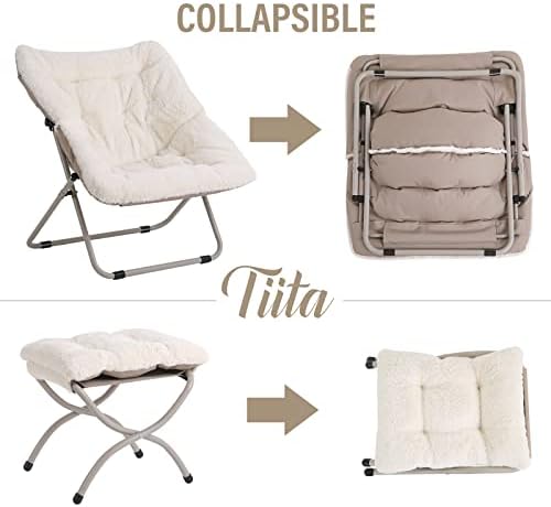 Chair, Soft Faux Fur Folding Accent Chair, Soft Furry Lounge Lazy Chair, Metal Frame Moon Chair for Bedroom, Living Room, Dorm