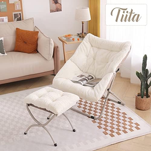 Chair, Soft Faux Fur Folding Accent Chair, Soft Furry Lounge Lazy Chair, Metal Frame Moon Chair for Bedroom, Living Room, Dorm
