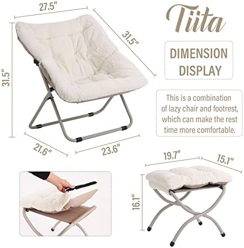 Chair, Soft Faux Fur Folding Accent Chair, Soft Furry Lounge Lazy Chair, Metal Frame Moon Chair for Bedroom, Living Room, Dorm