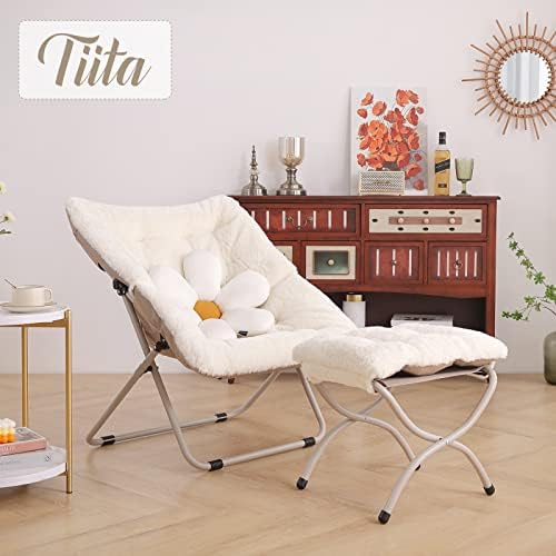 Chair, Soft Faux Fur Folding Accent Chair, Soft Furry Lounge Lazy Chair, Metal Frame Moon Chair for Bedroom, Living Room, Dorm