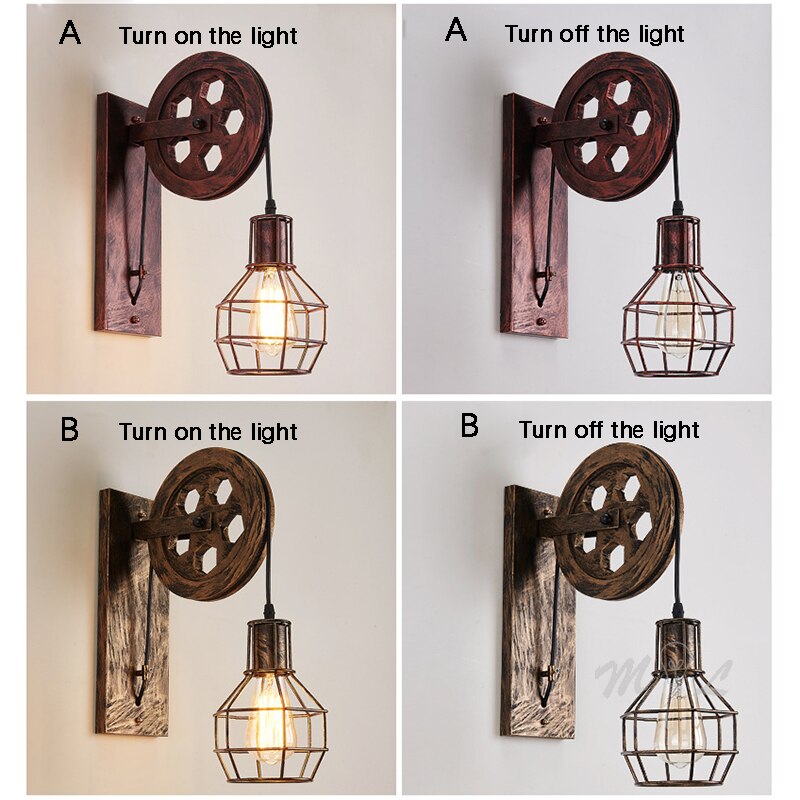 Vintage Wall+Lamps led lamp wall sconces Retro Wall Light fixtures Lifting Pulley bedroom lamp American Industrial mirror light