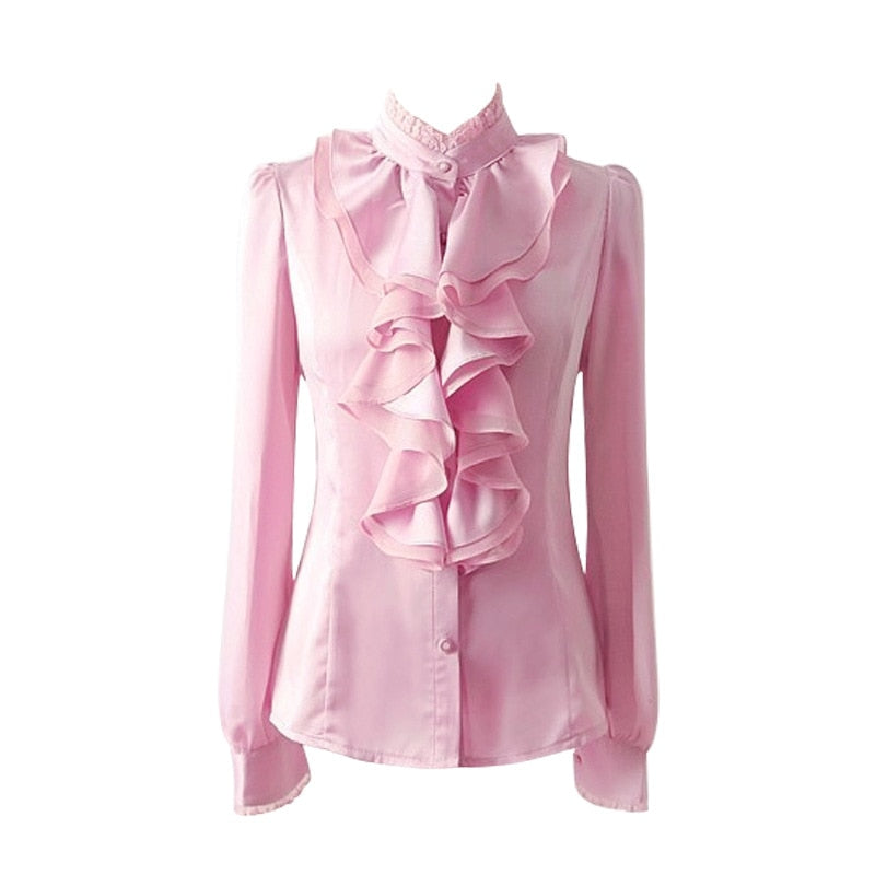 Shirts Women's Blouses Summer Shirts Elegant Ruffled Collar Office Lady Tops For Women White Black Women's Clothing 2021 Blusas