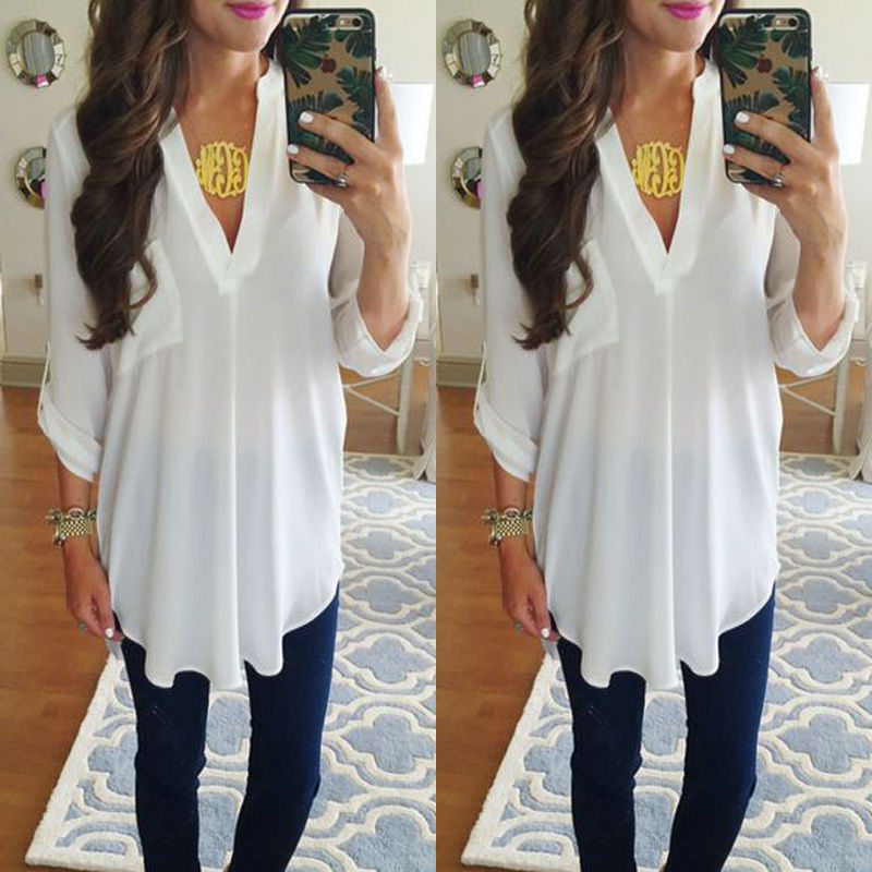 Loose Maternity Clothes Long Sleeve V-Neck Blouse Shirt Pullover Top Summer Casual Chiffon Women Solid Blouses Shirts Plus Size