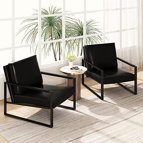 Accent Chair Set of 2 Sofa Chair with Extra-Thick Padded Backrest and Seat Cushion Single Sofa for Living Room Bedroom, Black Me