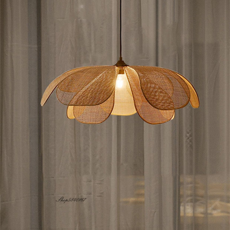 Creative Rattan Flower Pendant Light Designer Handmade Lustre Living Room Dining Room Lighting Fixtures Minimalist Home Decor