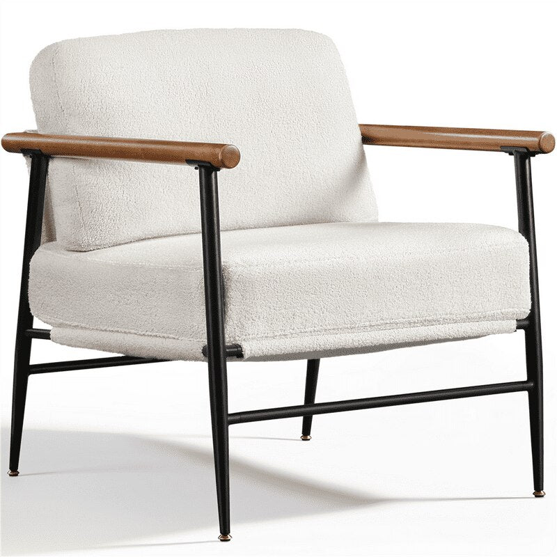 Modern-Industrial Upholstered Boucle Accent Chair, Ivory