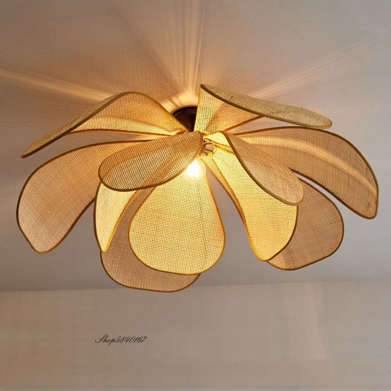 Creative Rattan Flower Pendant Light Designer Handmade Lustre Living Room Dining Room Lighting Fixtures Minimalist Home Decor