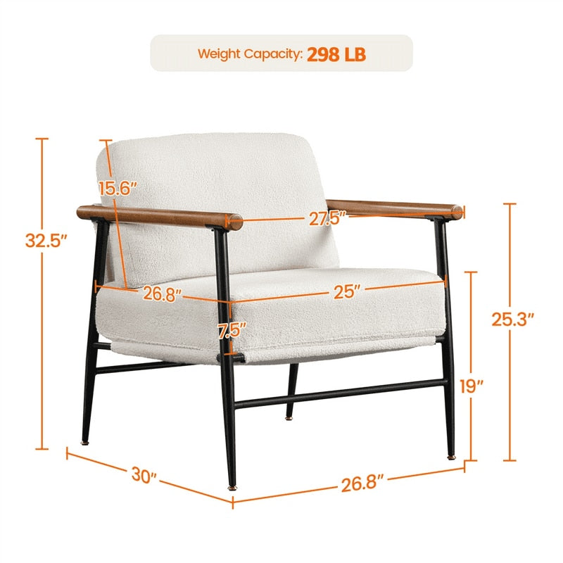 Modern-Industrial Upholstered Boucle Accent Chair, Ivory