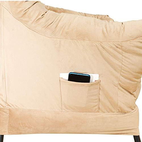 Velvet Fabric Accent Chair Lazy Reclining Armchair with Removable Metal Legs and a Side Pocket, Comfy Upholstered Single Leisure