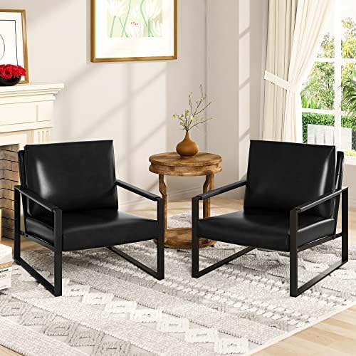 Accent Chair Set of 2 Sofa Chair with Extra-Thick Padded Backrest and Seat Cushion Single Sofa for Living Room Bedroom, Black Me