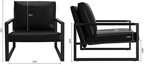 Accent Chair Set of 2 Sofa Chair with Extra-Thick Padded Backrest and Seat Cushion Single Sofa for Living Room Bedroom, Black Me