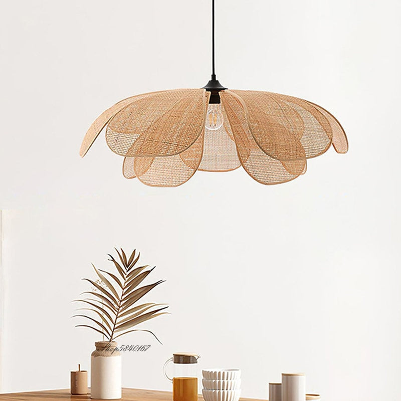 Creative Rattan Flower Pendant Light Designer Handmade Lustre Living Room Dining Room Lighting Fixtures Minimalist Home Decor