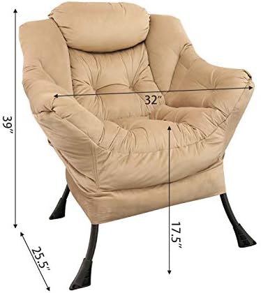 Velvet Fabric Accent Chair Lazy Reclining Armchair with Removable Metal Legs and a Side Pocket, Comfy Upholstered Single Leisure