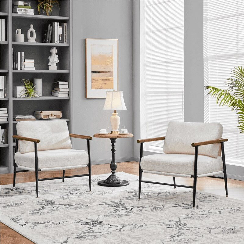 Modern-Industrial Upholstered Boucle Accent Chair, Ivory
