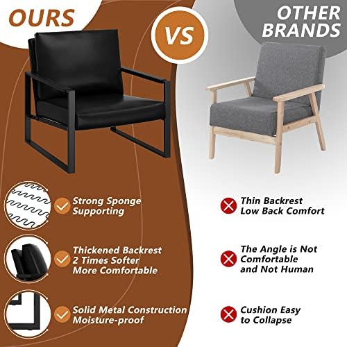 Accent Chair Set of 2 Sofa Chair with Extra-Thick Padded Backrest and Seat Cushion Single Sofa for Living Room Bedroom, Black Me